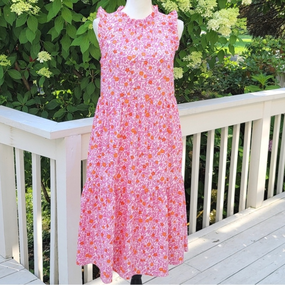J. Crew Factory Red/Pink print midi dress-Sz 2